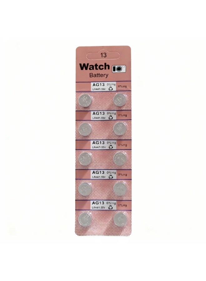 وبوت جي سي سي بطارية ساعة AG13 LR44 LR13 بجهد 1.55 فولت عبوة 10 قطع بطاريات زرية قلوية عالية الجودة بجهد ثابت وخالية من الزئبق للساعات، الألعاب، الآلات الحاسبة، موازين الحرارة والأجهزة الإلكترونية الصغيرة - Image 1